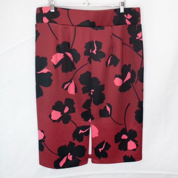 Eloquii Floral Scuba Pencil Skirt Womens 20 Red Stretch Casual Straight SS03X - Picture 2 of 5